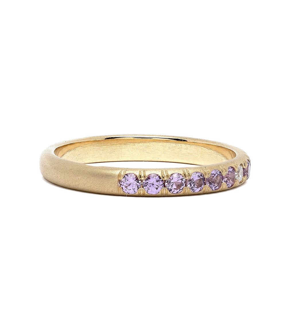 Vintage Inspired Stacking Band LF-R1-LS stacking band 14K yellow gold with shiny purple gemstone stones
