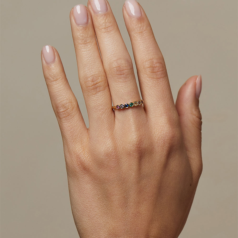 Rainbow Bezels EB-R17-RS7 rainbow bezel ring with multicolour stones in a slim shiny band