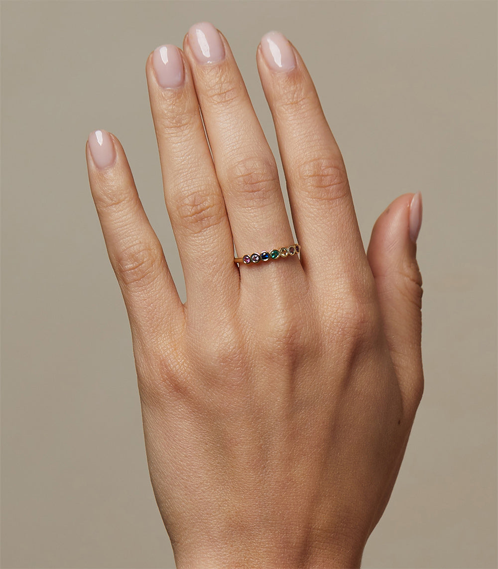 Rainbow Bezels EB-R17-RS7 rainbow bezel ring with multicolour stones in a slim shiny band