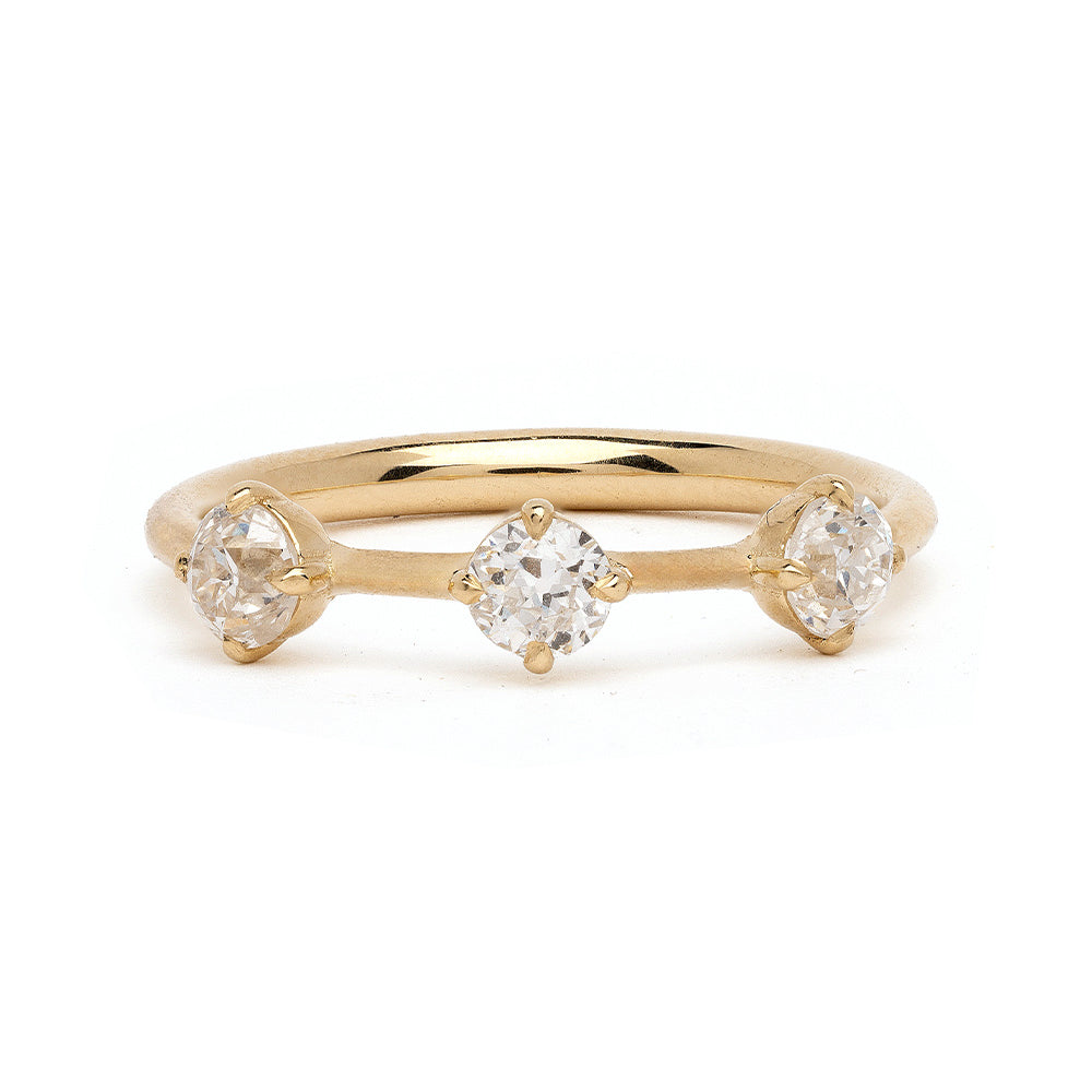Estée Band SB-R1 14K yellow gold understated 3 stone engagement ring with three clear stones