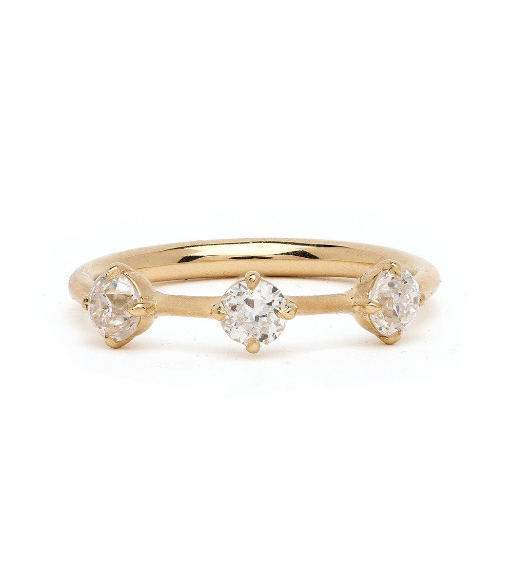 Estée Band SB-R1 14K yellow gold understated 3 stone engagement ring with three clear stones