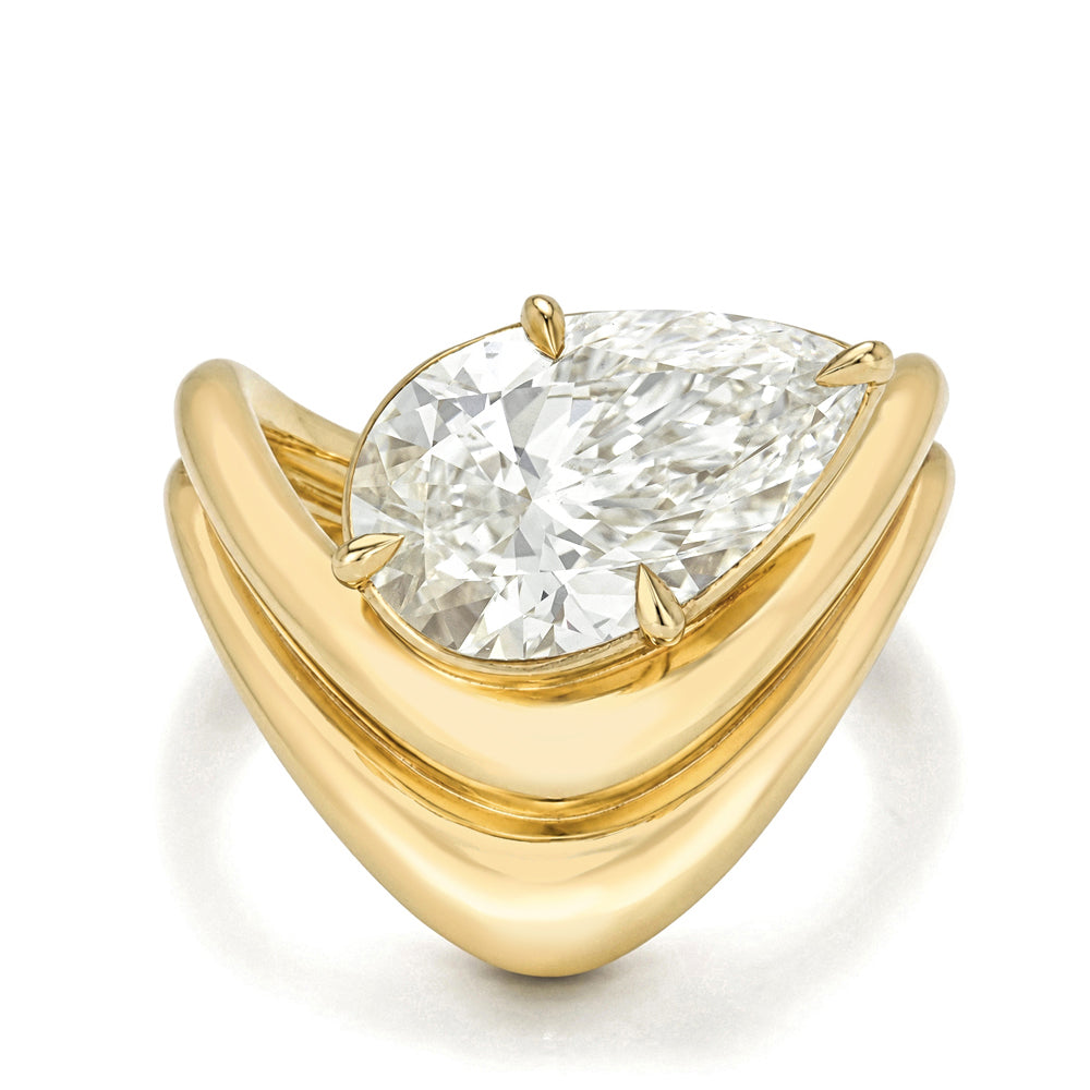 Sculptural Gold Engagement Ring With Tilted Pear Shape Lab Diamond Er98 Sk R123 Lgd Wd Tl Br Ps 3.26 Front