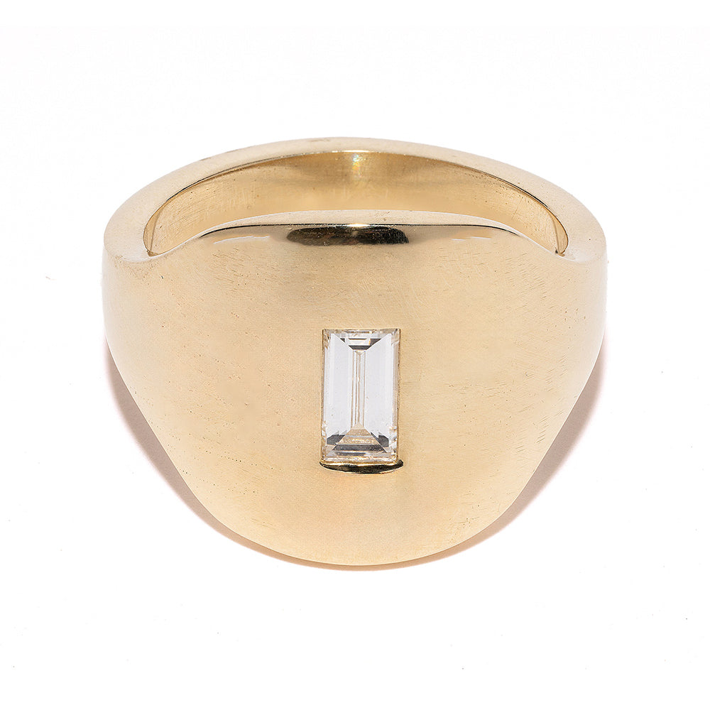 Modern Signet SR-R2-BC 14K yellow gold signet ring with shiny bezel-set rectangular crystal stone