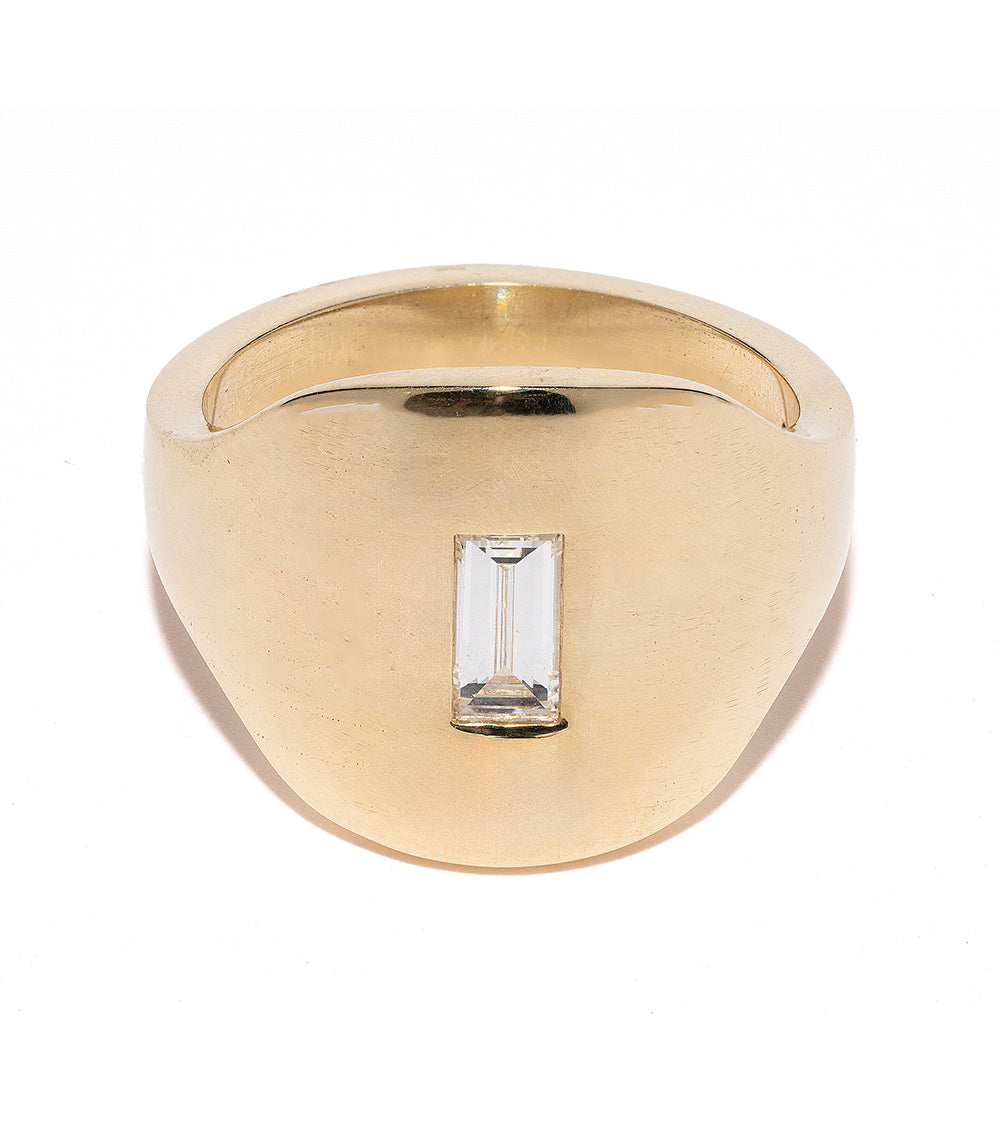 Modern Signet SR-R2-BC 14K yellow gold signet ring with shiny bezel-set rectangular crystal stone
