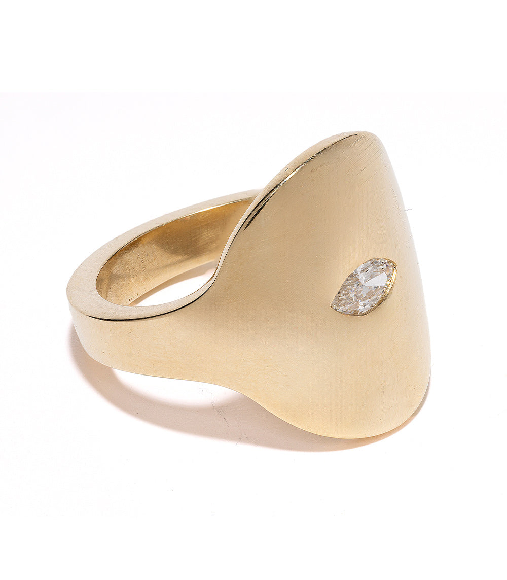 Modern Signet SR-R1-MC signet ring in 14K yellow gold with matte finish and one oval diamond