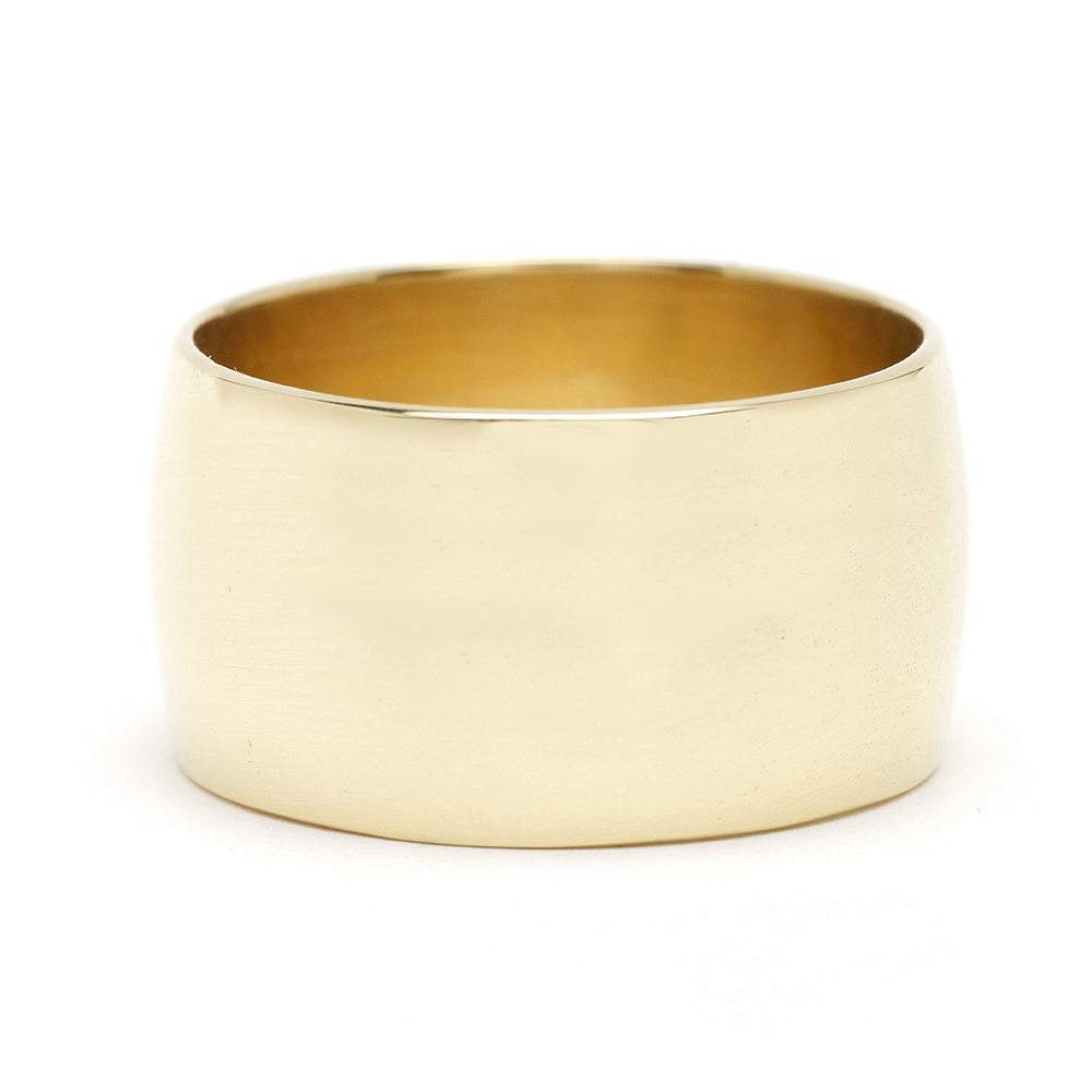 The Essential Band 11MM EGB-R7 matte 14K yellow gold band with shiny rounded inner edge