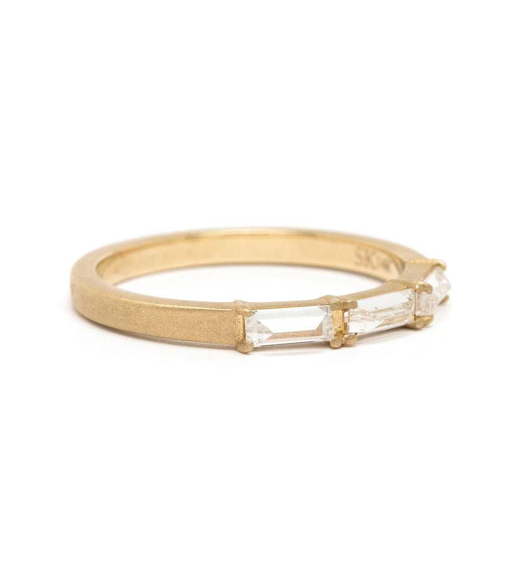 Stardust SK-R77 unique engagement ring in 14K yellow gold, 3 stone engagement ring, understated shine