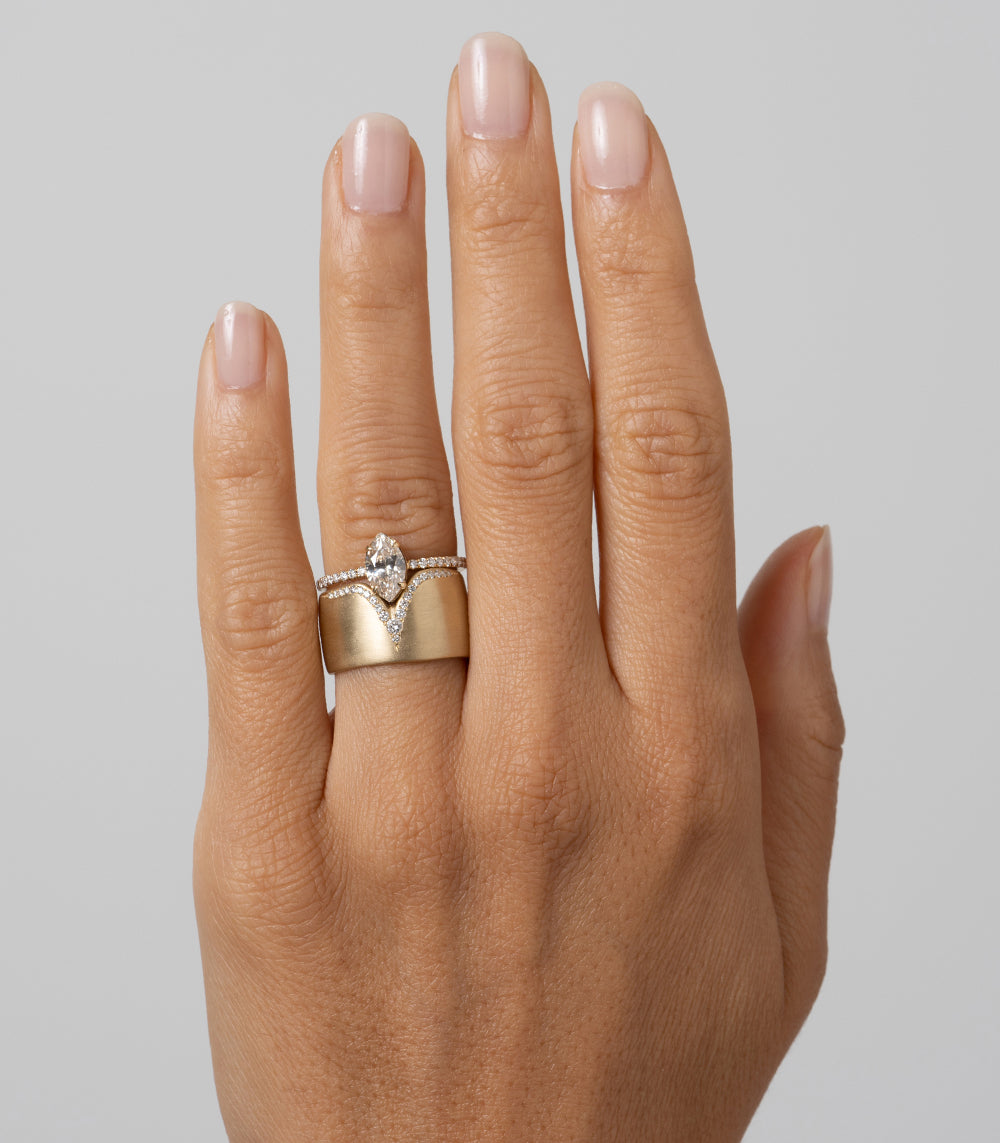 Glacier Point II by P-R14-B band ring in 14K white gold with shiny finish on hand