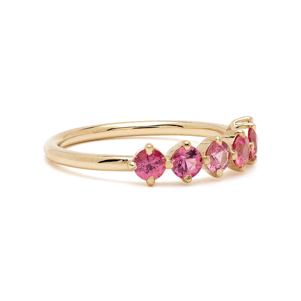Claudette Gemstone Stacking Band by SK-R68B-6-RB-PS-0.69 in gold with pink gemstone stones, delicate stacking