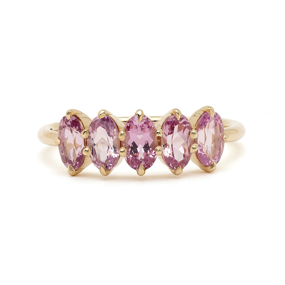 Claudette Gemstone Stacking Band by SK-R68B-5-OB-PS-1.38 gold ring with pink oval gemstones