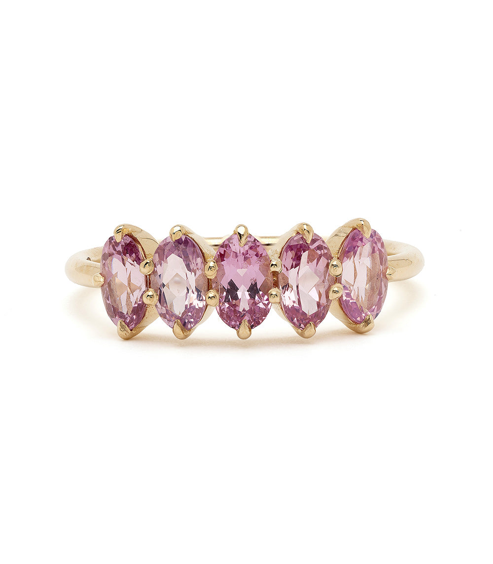 Claudette Gemstone Stacking Band by SK-R68B-5-OB-PS-1.38 gold ring with pink oval gemstones