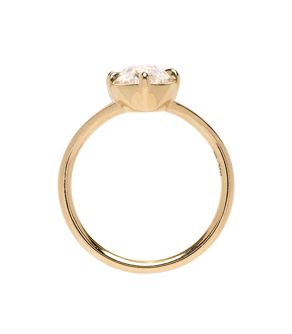 Marlow by Sofia Kaman gold engagement ring with a single clear center stone, understated unique engagement ring