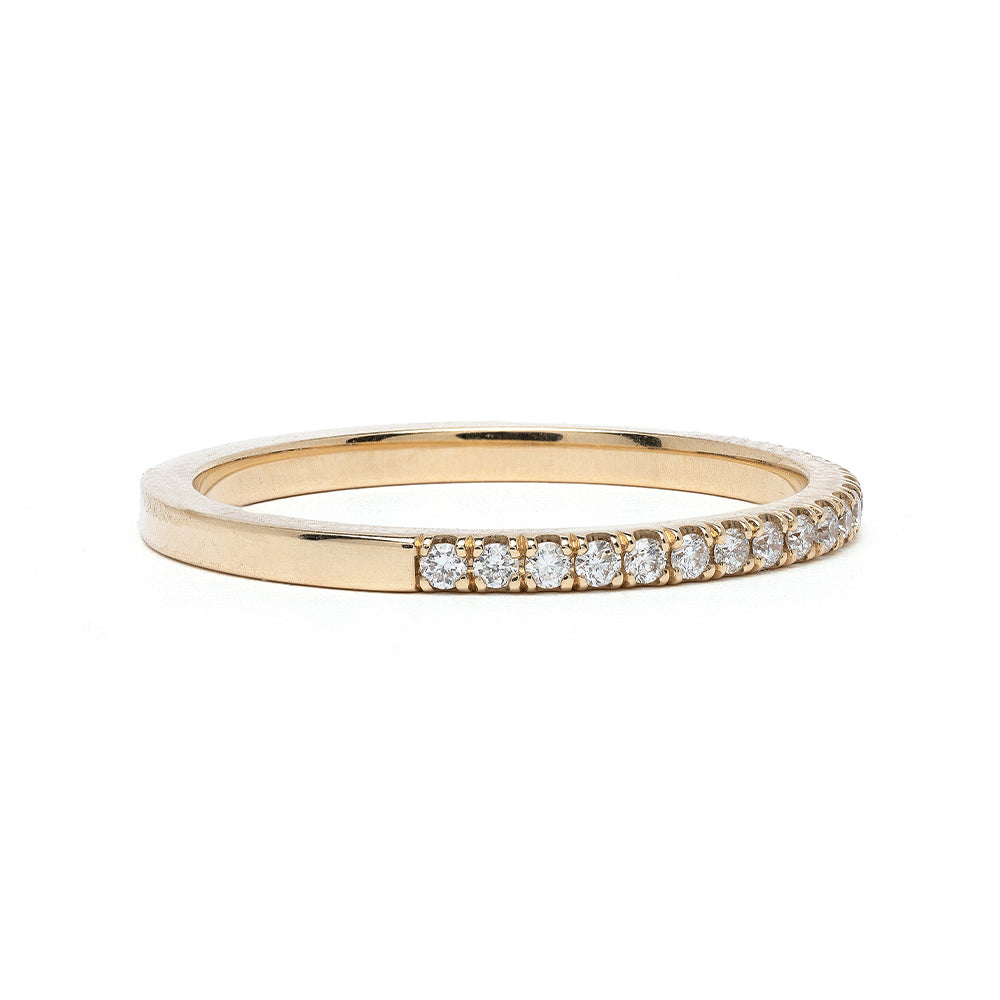 Square Edge Diamond Band by EB-R11-half in 14K yellow gold with shiny row of small diamonds