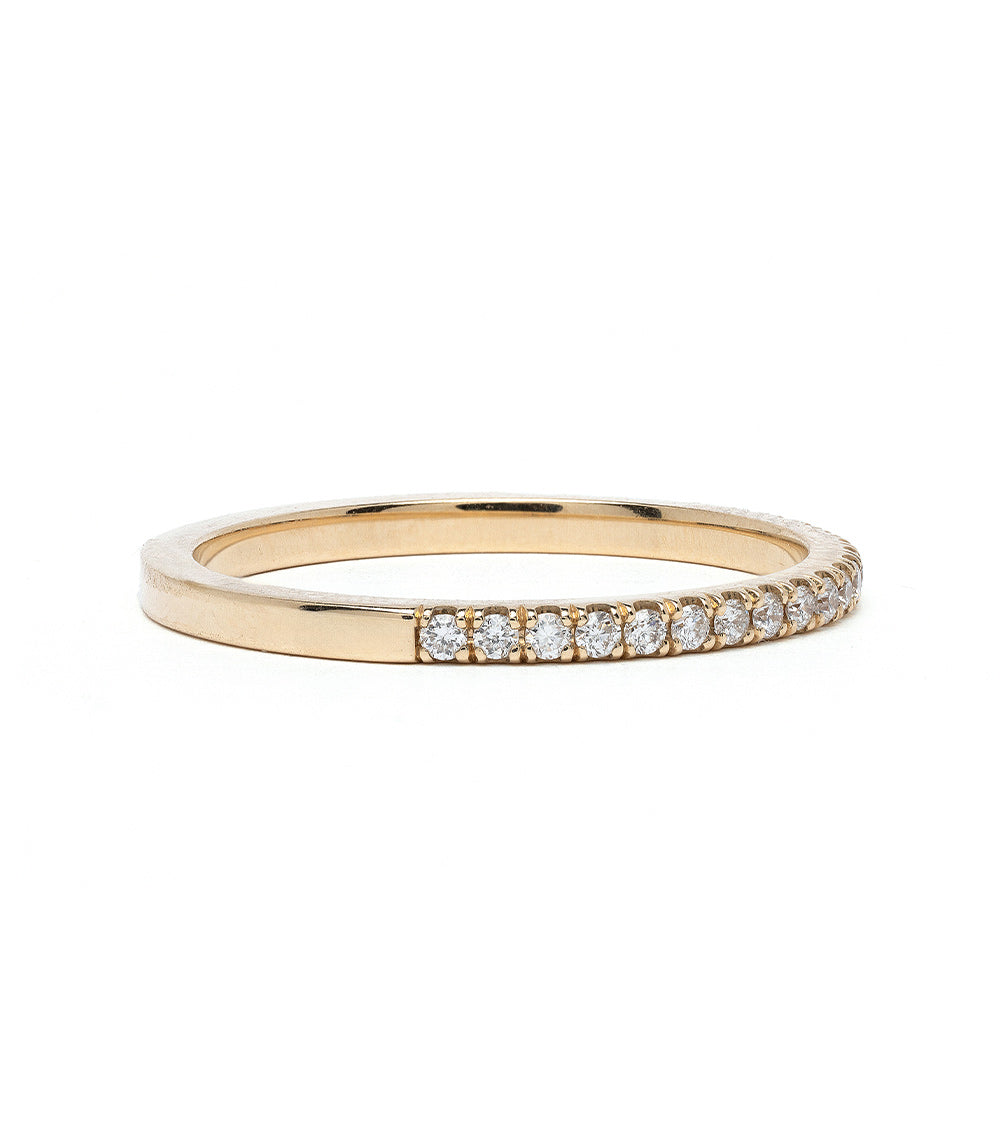 Square Edge Diamond Band by EB-R11-half in 14K yellow gold with shiny row of small diamonds