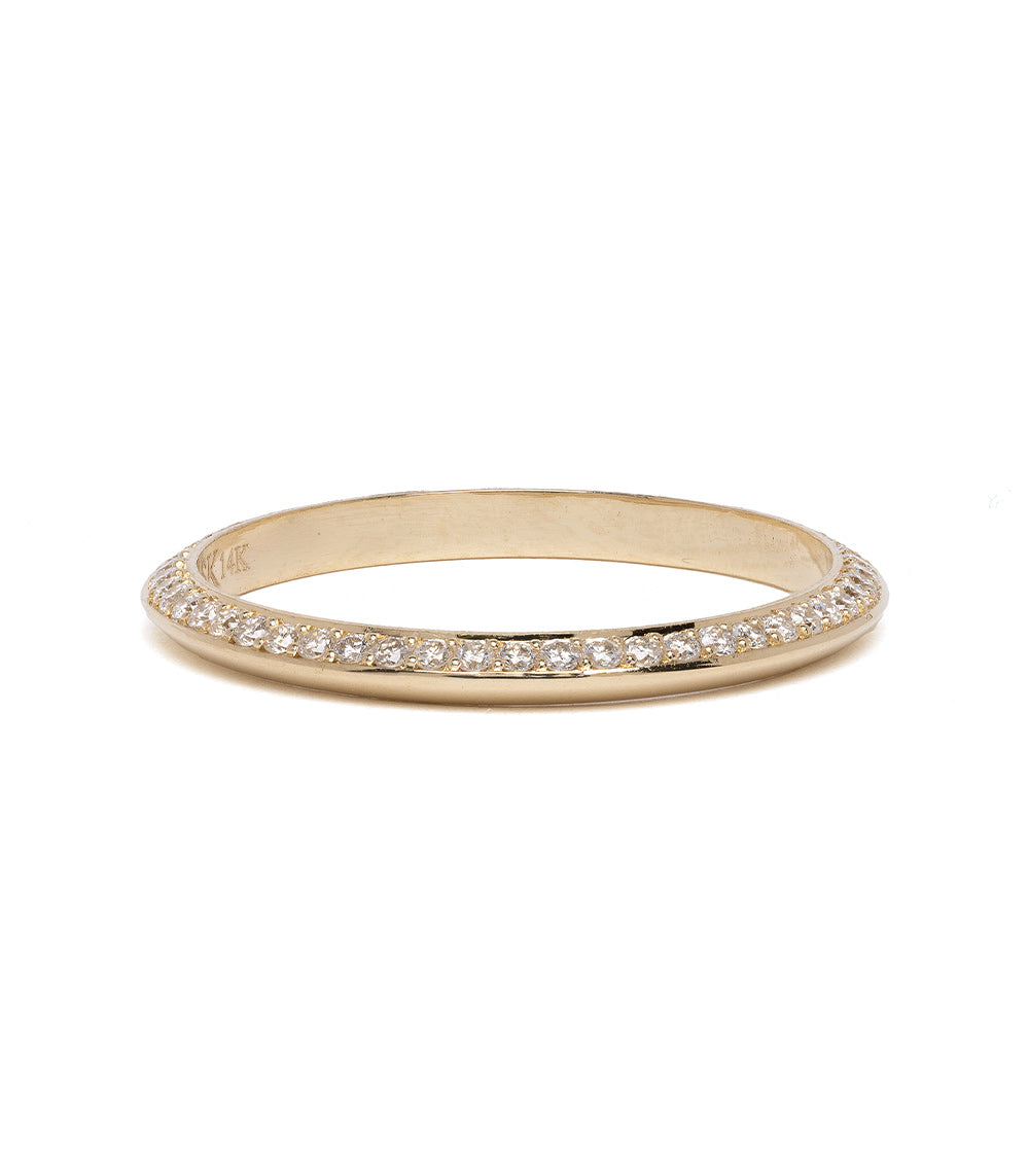 Knife Edge A-R25-D diamond band ring in 14K yellow gold with shiny pavé sparkle and knife-edge profile