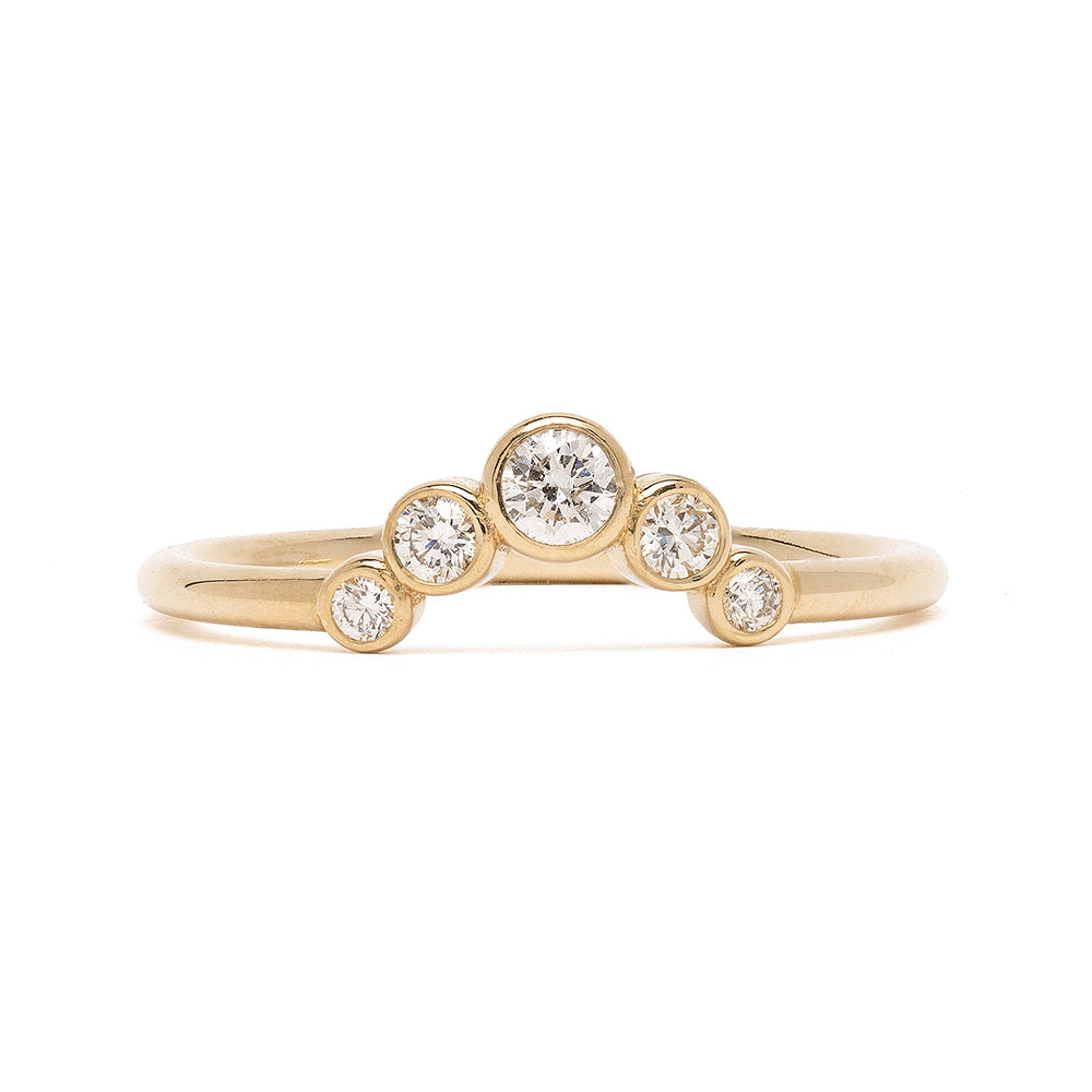 Bezels Sunrise Nesting Band by AL-R12 ring in 14K yellow gold with shiny bezels and round stones