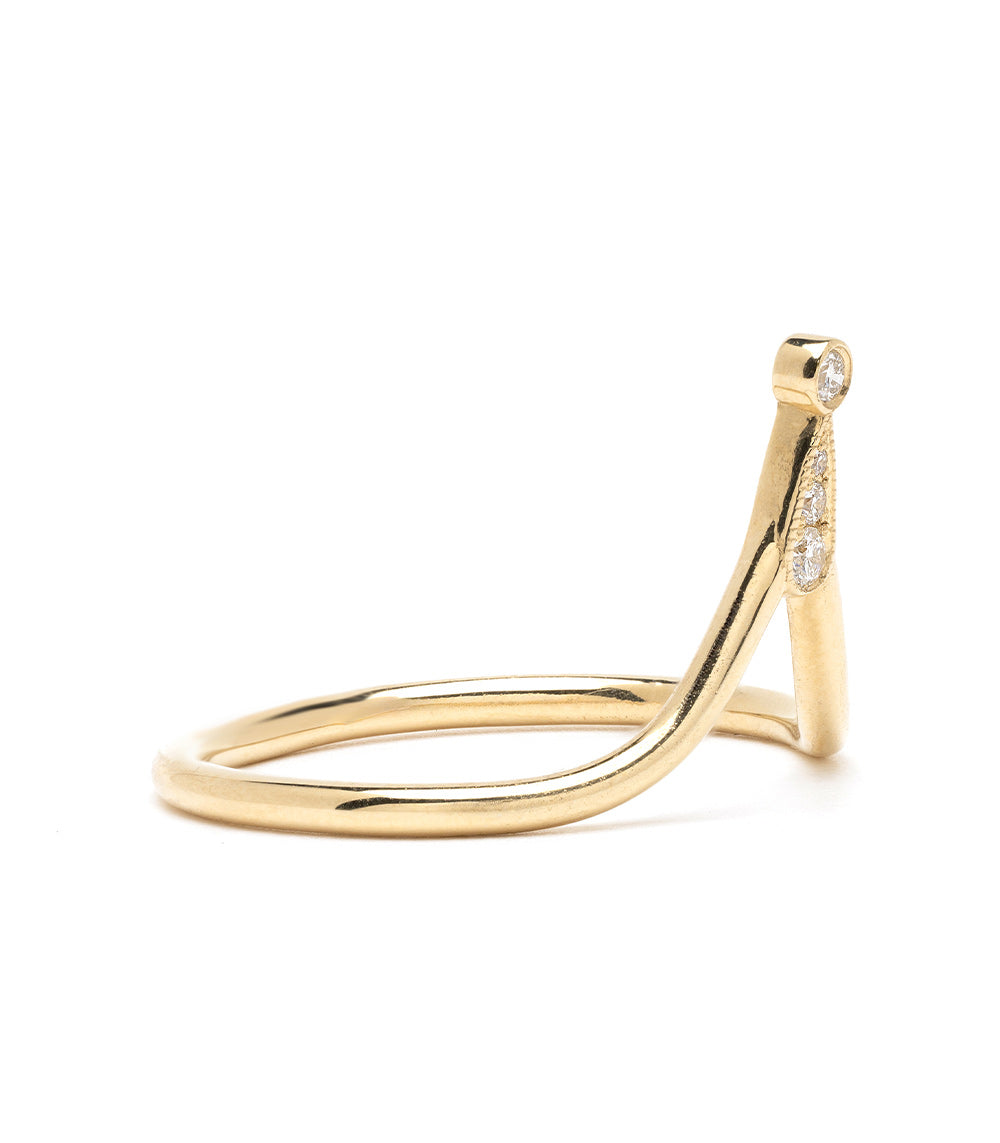 Alethea AL-R1 14K yellow gold band ring with tiny round diamond accents, understated matte shine