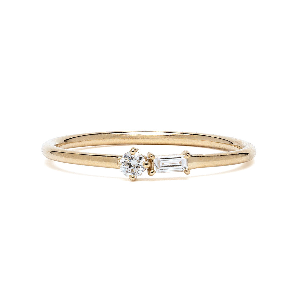 Confetti Band SB-R6 14K yellow gold diamond band ring with round and baguette stones, shiny finish