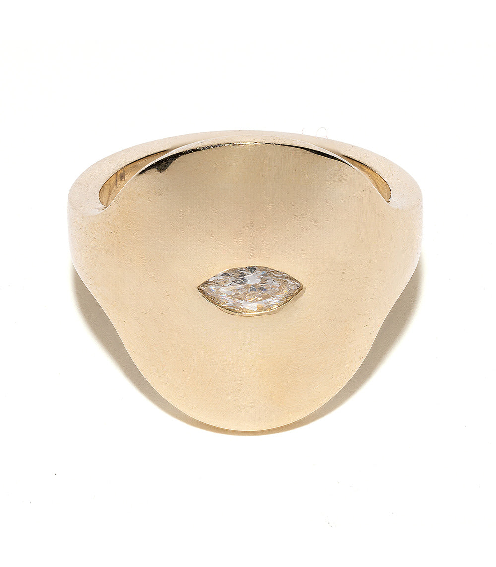 Modern Signet SR-R1-MC 14K yellow gold signet ring with shiny bezel-set marquise diamond