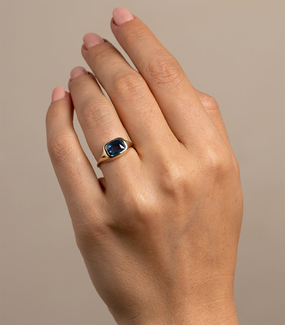 Tristan SK-R113-CC-TS-2.62 gold ring with blue square gemstone, bezel-set on a slim band