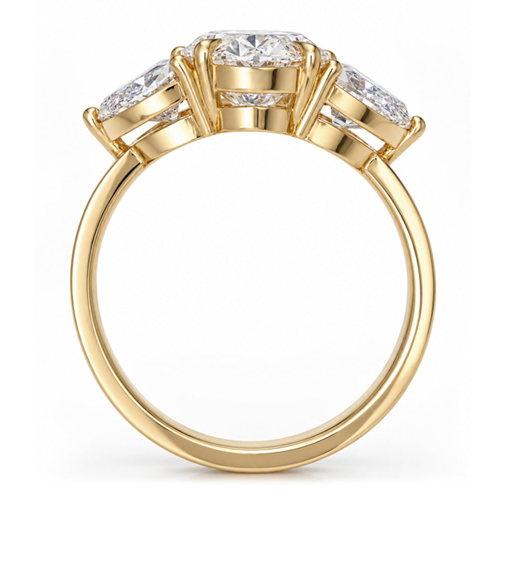 Three Stone Oval Half Moon Sides Lab Grown Diamond Ring On Flat Gold Band Sk R115 Lgd Wd Ns Br Ov 3s 265 Profile