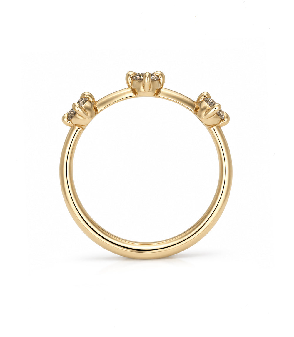 Three Stone Round Brilliant Champagne Natural Diamond Ring On Gold Band Pinky Ring Sb R1 Pnky Cd