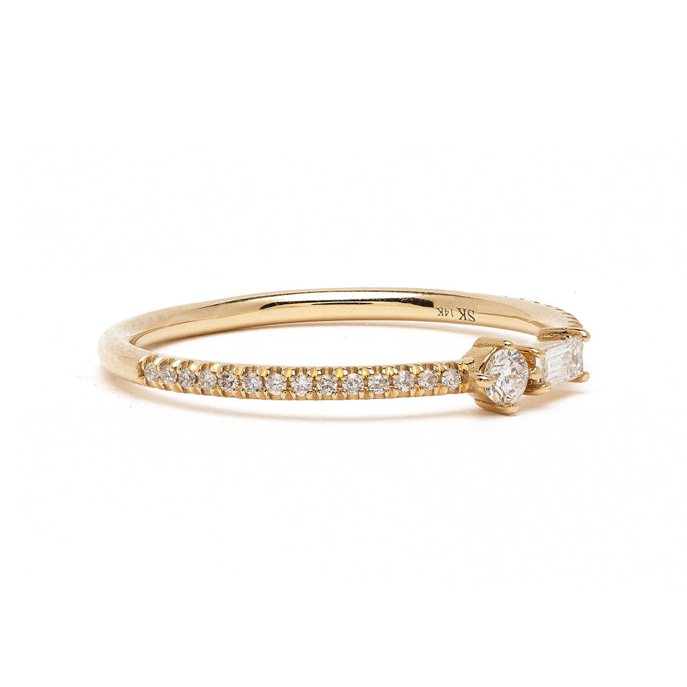 Confetti Band by A-R47 unique engagement ring in 14K yellow gold, shiny pave with round center stone