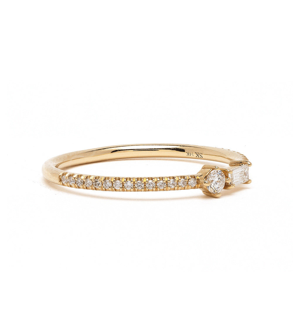 Confetti Band by A-R47 unique engagement ring in 14K yellow gold, shiny pave with round center stone
