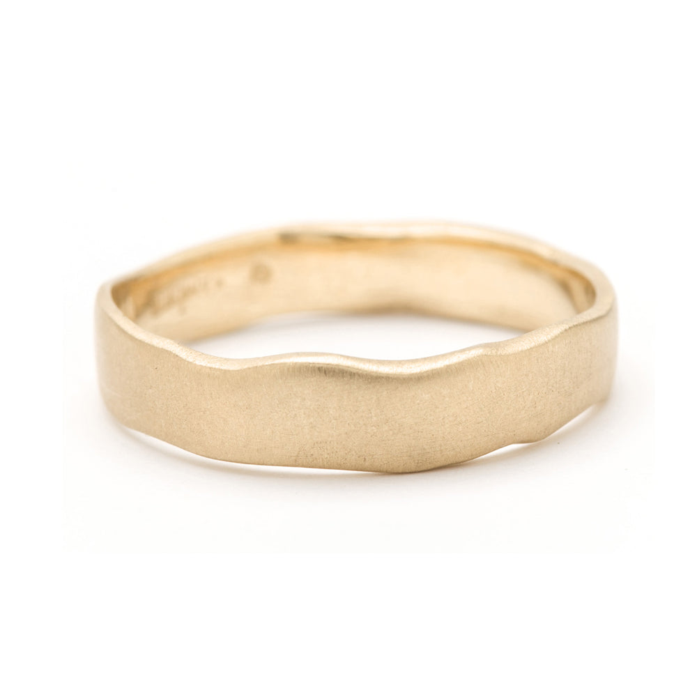 Torn Paper Band by P-R2 14K yellow gold matte finish band ring with textured edge