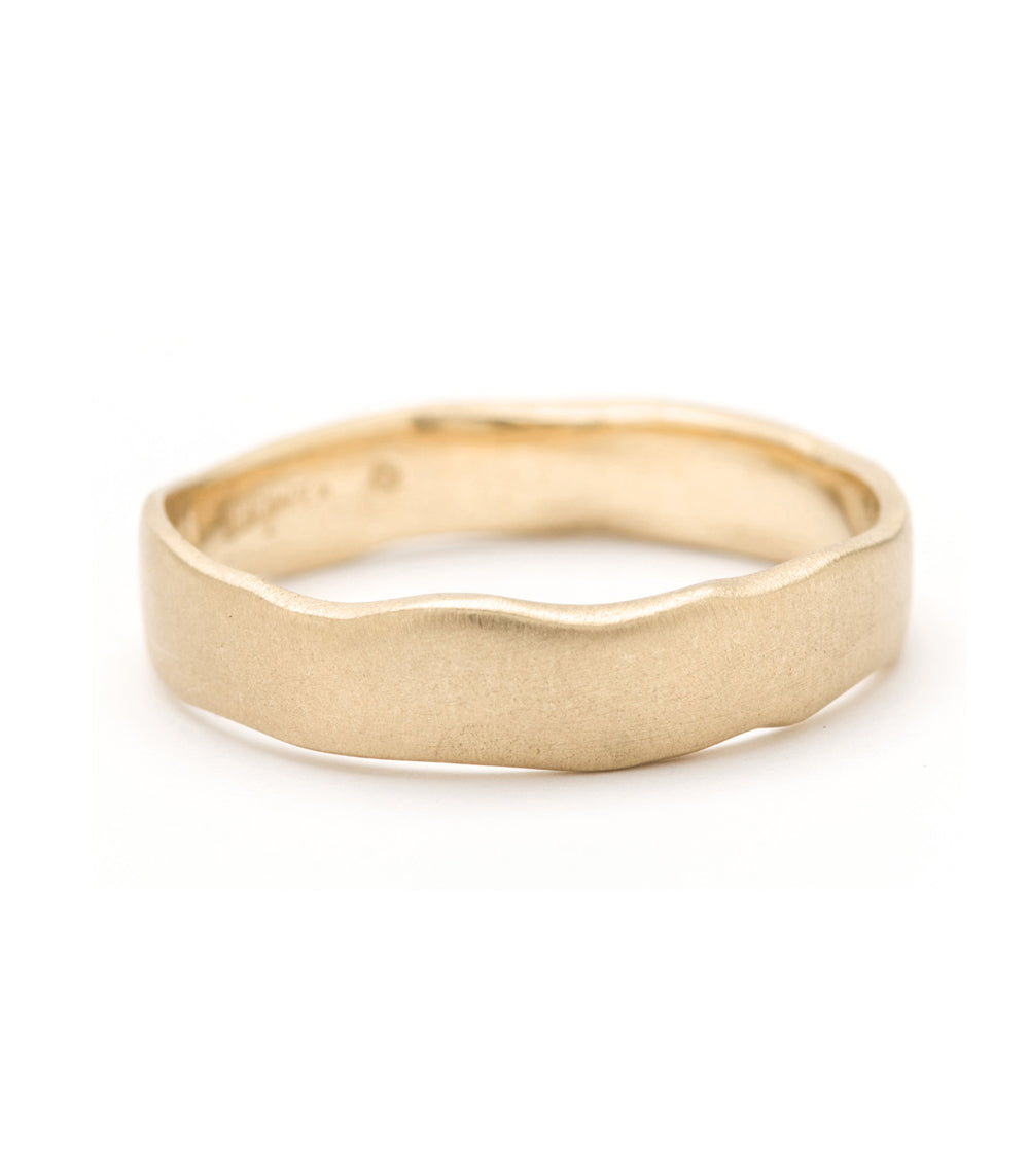Torn Paper Band by P-R2 14K yellow gold matte finish band ring with textured edge