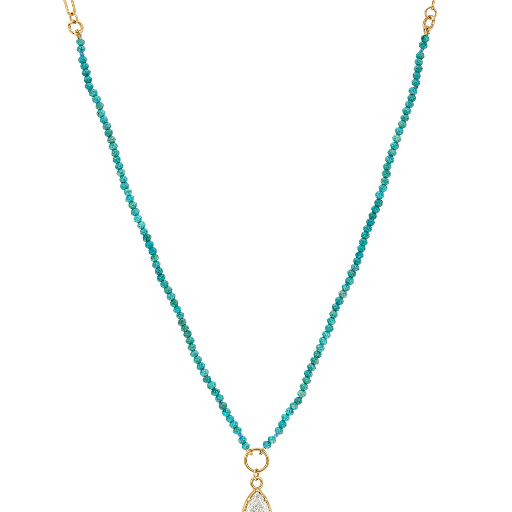 Turquiose Gold Paperclip Chain Necklace With Antique Style White Diamond Pear Pendant Sk N117 Turq Lgd Wd Ns Br Ps 1ct B