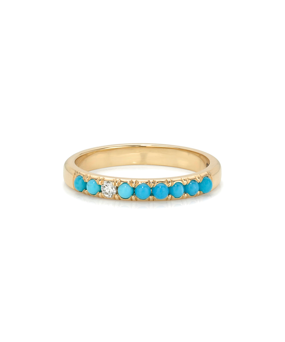 Turquoise And Diamond Stacking Band On Gold Band Pinky Ring Lf R1 Td Front