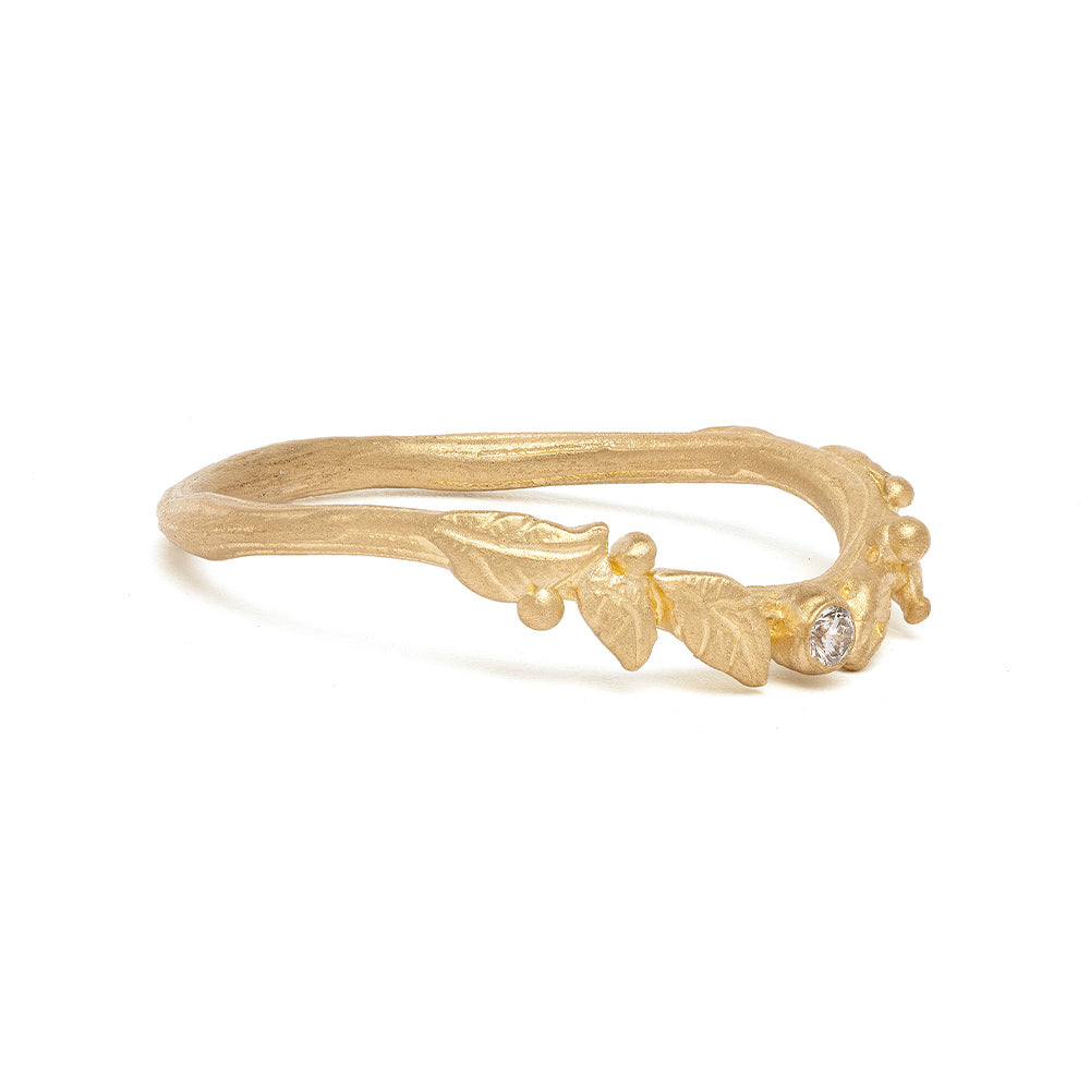 Twig Nesting Band ES-R41 14K yellow gold ring with shiny finish twig and leaf design