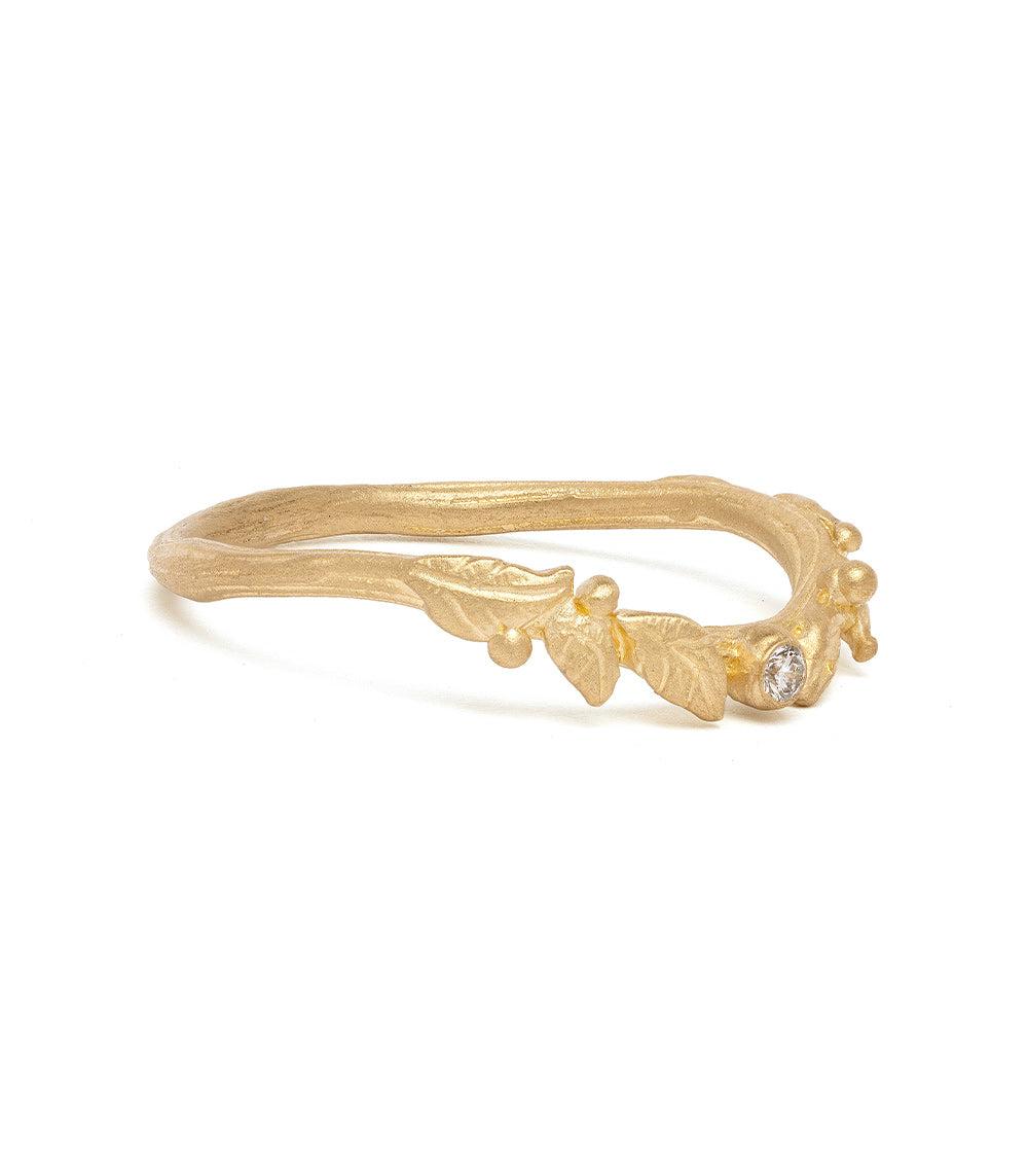 Twig Nesting Band ES-R41 14K yellow gold ring with shiny finish twig and leaf design