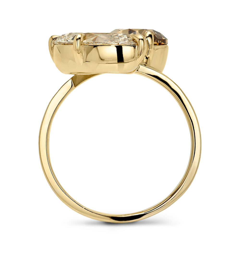 Ashton Toi et Moi by Sofia Kaman 2 stone engagement ring in gold with polished bezel setting