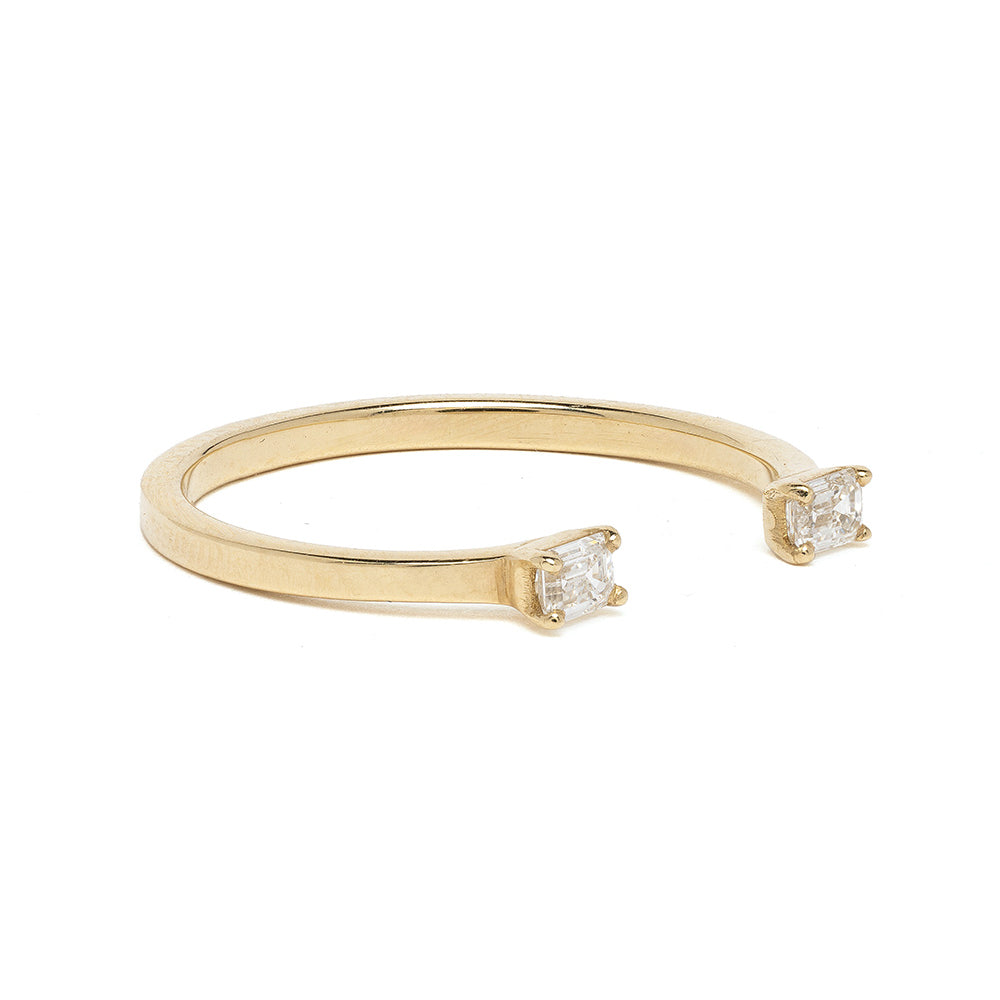 Lunetta by A-R38-EC unique engagement ring in shiny 14K yellow gold, 2 stone engagement ring with clear stones