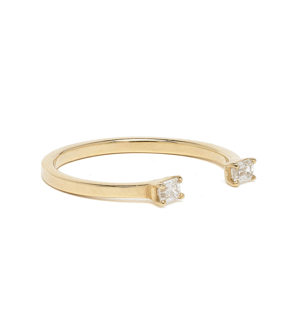Lunetta by A-R38-EC unique engagement ring in shiny 14K yellow gold, 2 stone engagement ring with clear stones