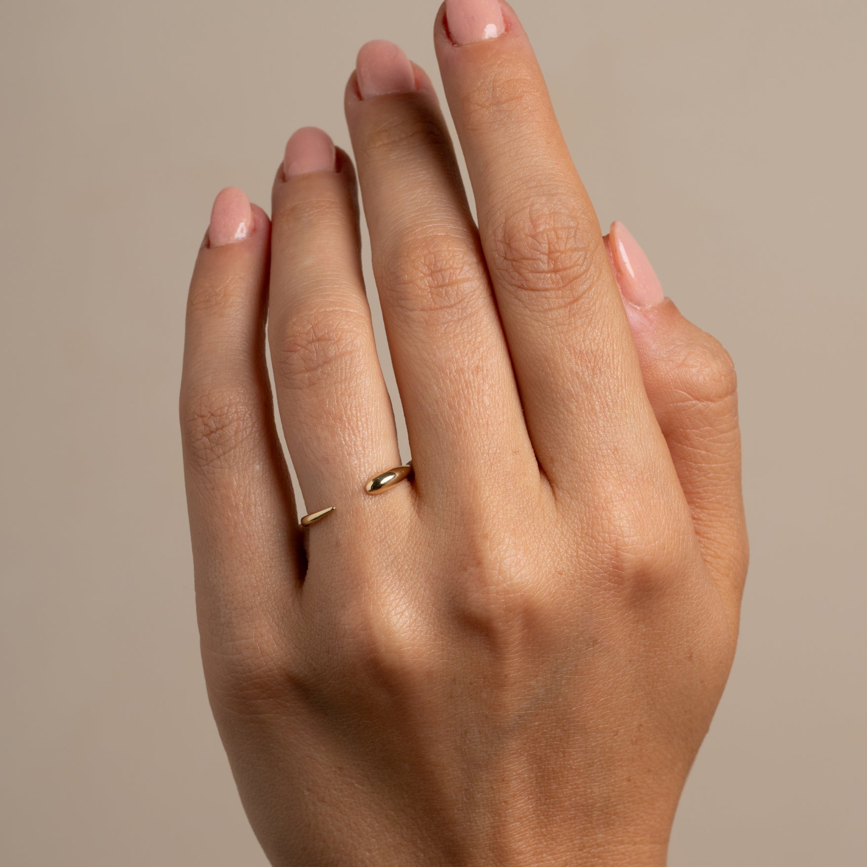 Comet Band by NB-R1 shiny 14K yellow gold ring band, minimal smooth finish on hand