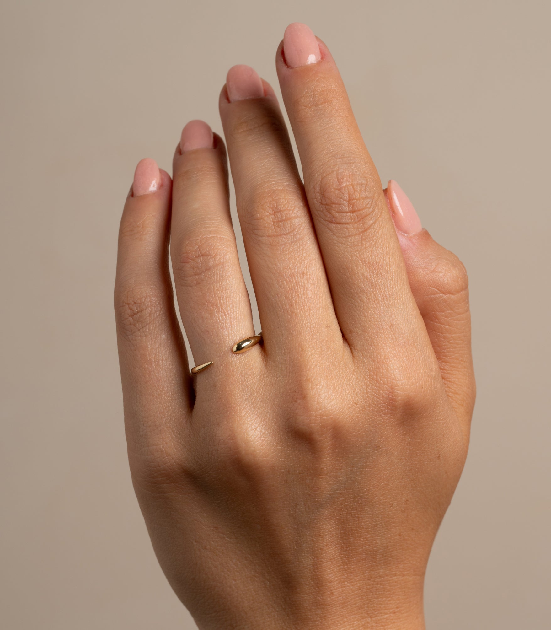 Comet Band by NB-R1 shiny 14K yellow gold ring band, minimal smooth finish on hand