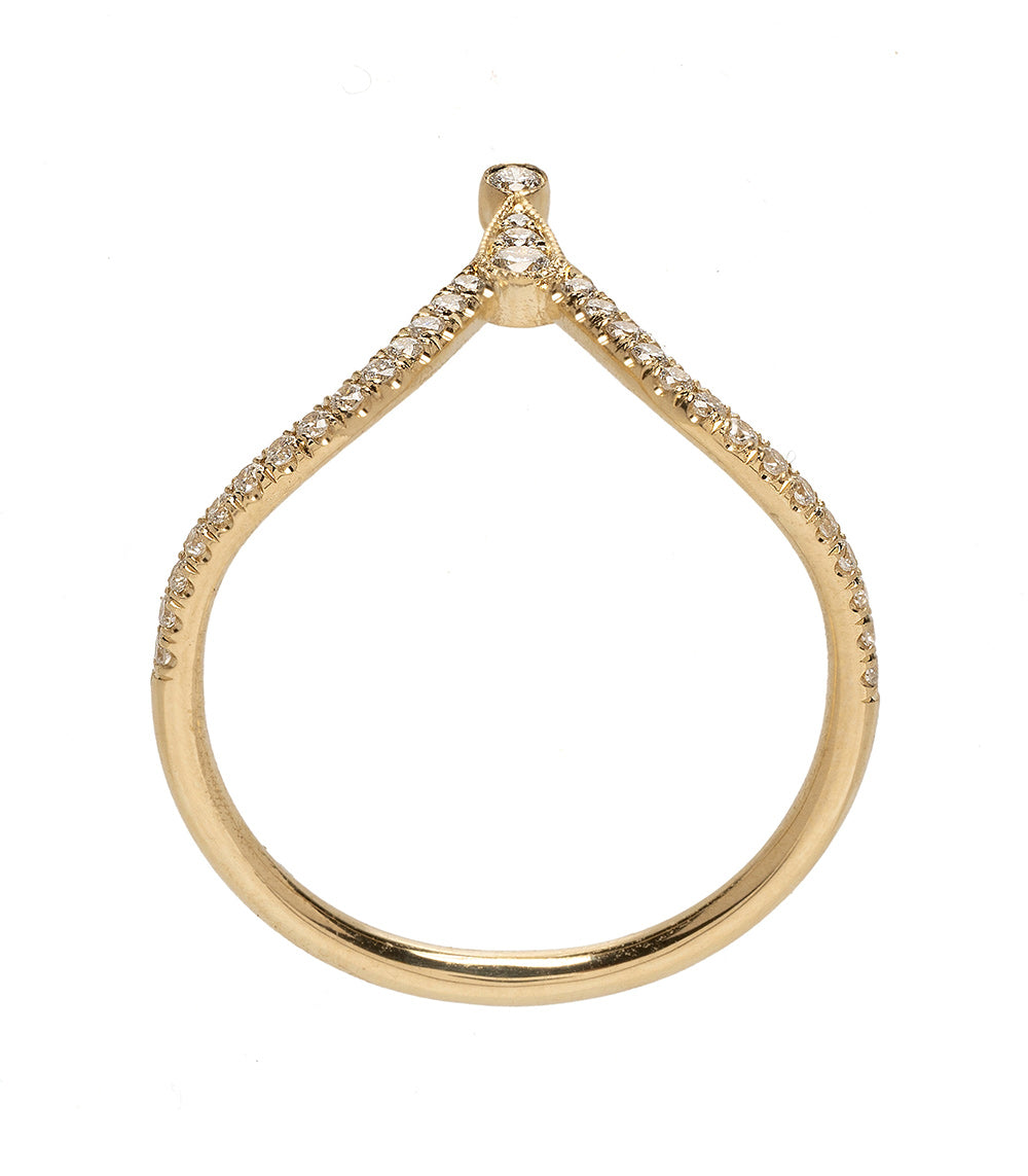 Alethea AL-R1-P ring in 14K yellow gold with pave diamonds and a slim teardrop setting