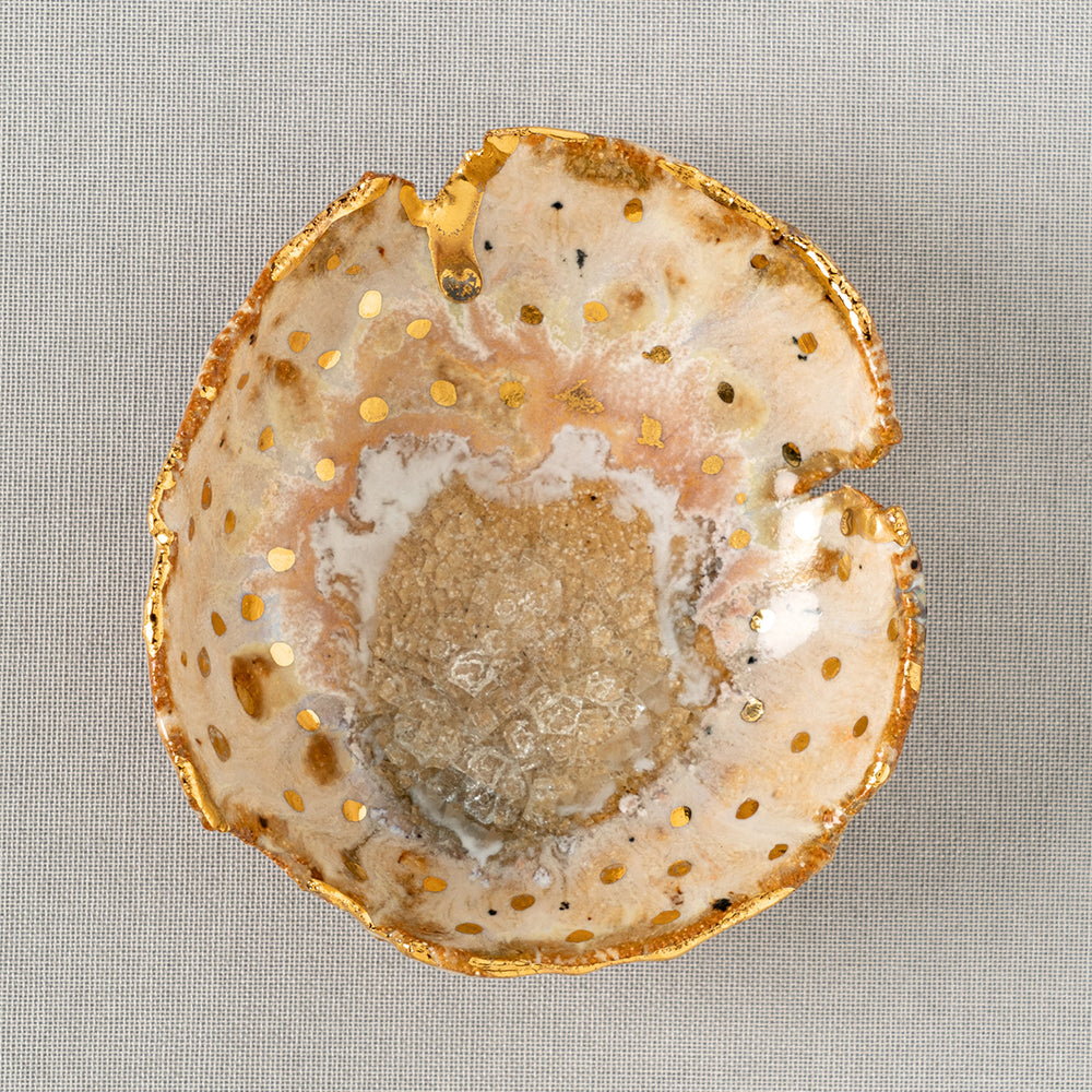 Northern Lights Ring Dish by G-005 gold-speckled ring dish with textured white resin, speckled glow