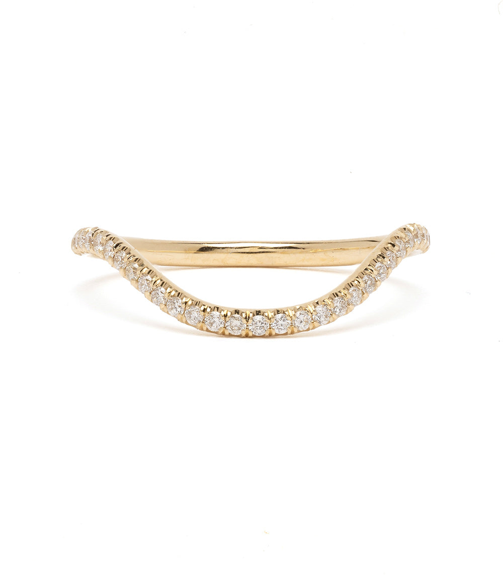 Beau Band A-R41-Demi diamond band 14K yellow gold curved open design with pavé stones