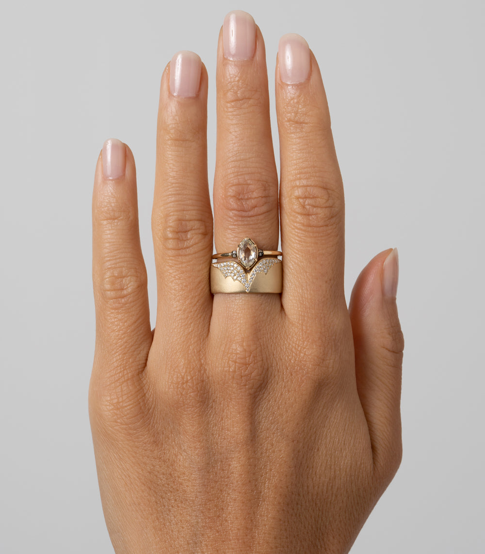Glacier Point by P-R14-A 14K yellow gold band ring with shiny setting on fingertip