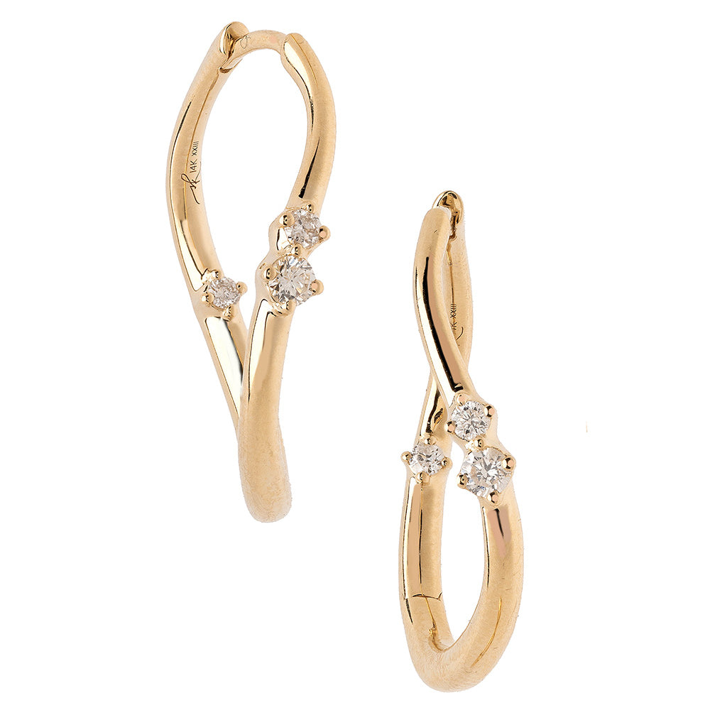 Medium Melt Hoops by ML-E3 gold hoop earrings with shiny matte finish and sparkling stone settings.