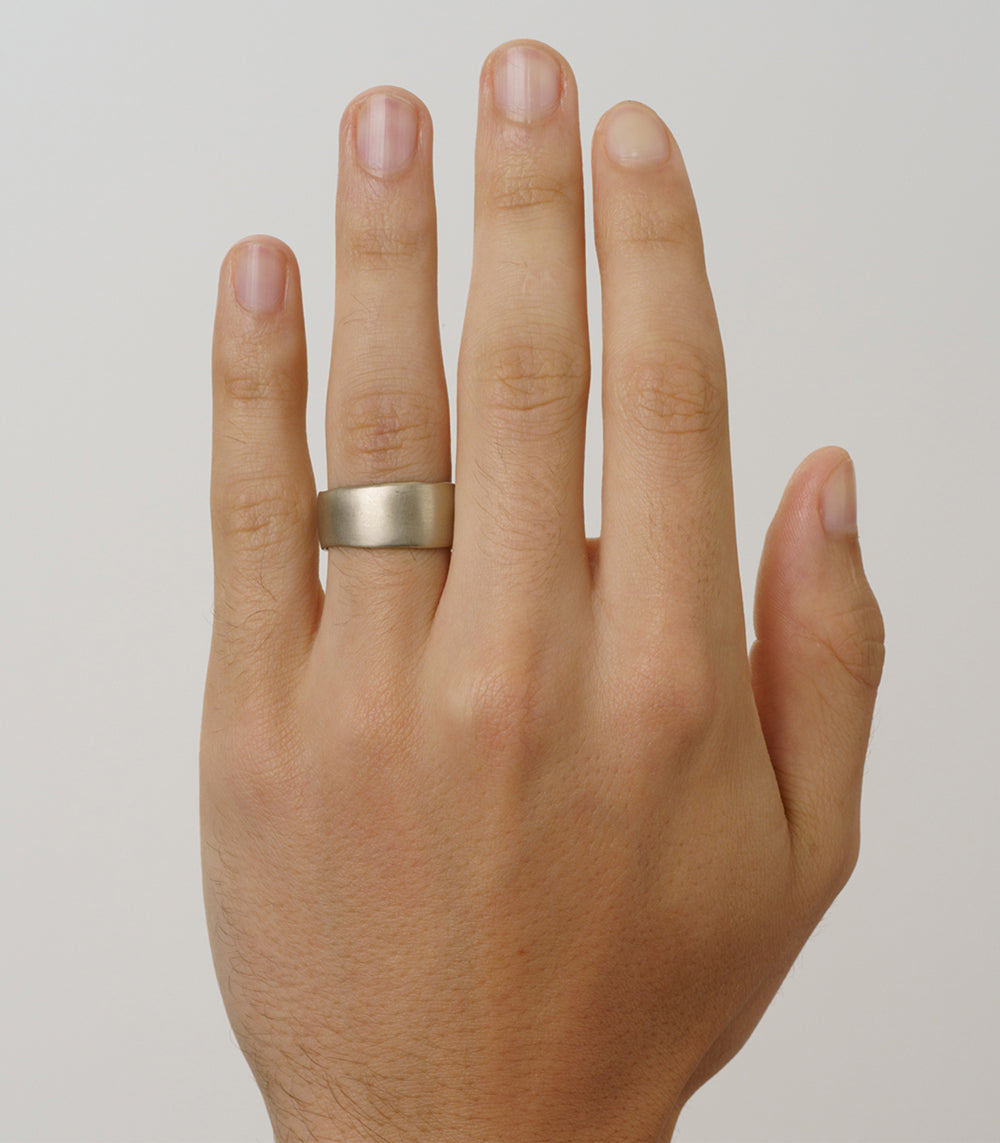 Torn Paper Wedding Band by M-R4-10 14K yellow gold matte wedding band on hand