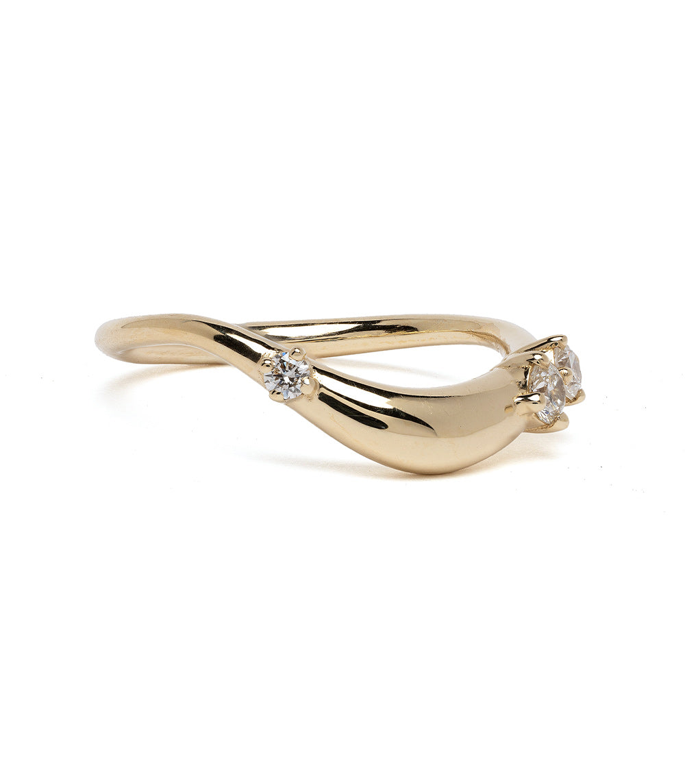Small Melt Band EGB-R1-3D-SM shiny yellow gold ring with melt motif and two diamond stones