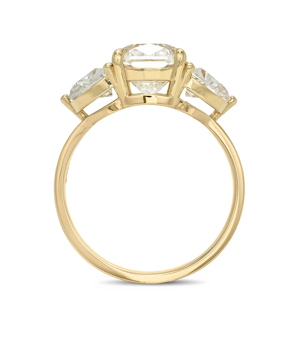 Charlie by Sofia Kaman gold 3 stone engagement ring with geometric setting and clear center diamond