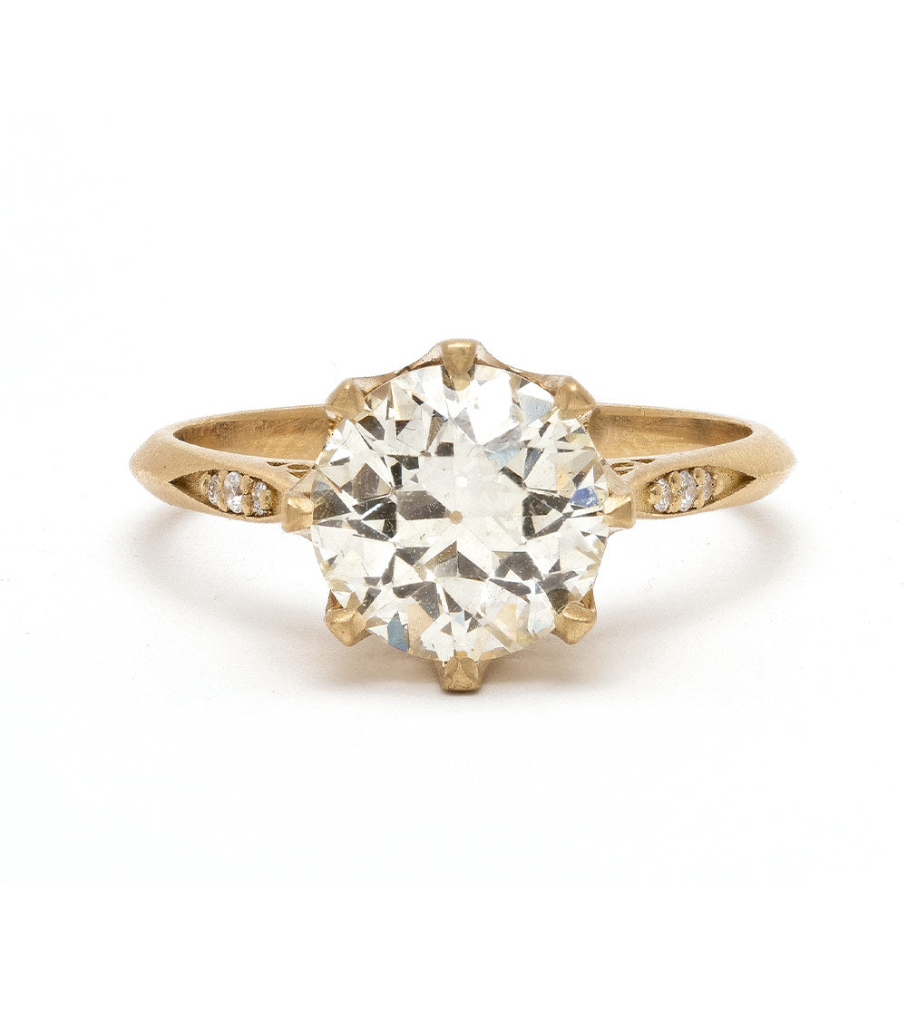 Evangeline by SK-R92-OEC gold 3 stone engagement ring with radiant center diamond and small side stones