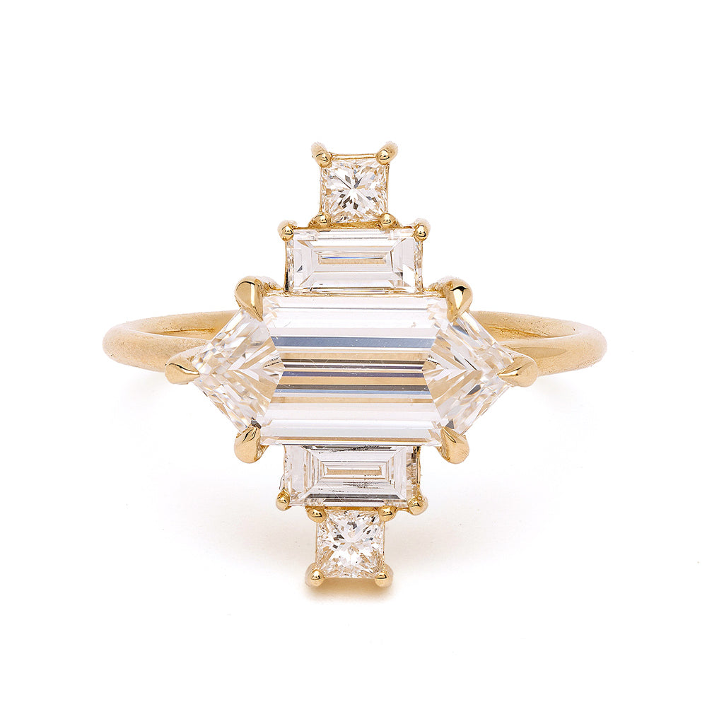 I Deco Dare You SK-R32-2.26 gold engagement ring with baguette-cut diamond stones and prong setting