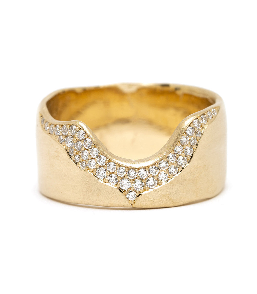 Rolling Hills P-R13-A unique engagement ring in 14K yellow gold, asymmetrical engagement ring with pavé diamonds